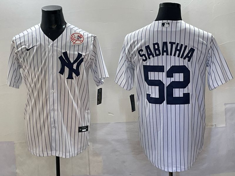 Men New York Yankees #52 Sabathia White Stripe Nike MLB 2025 Jersey 08->new york yankees->MLB Jersey